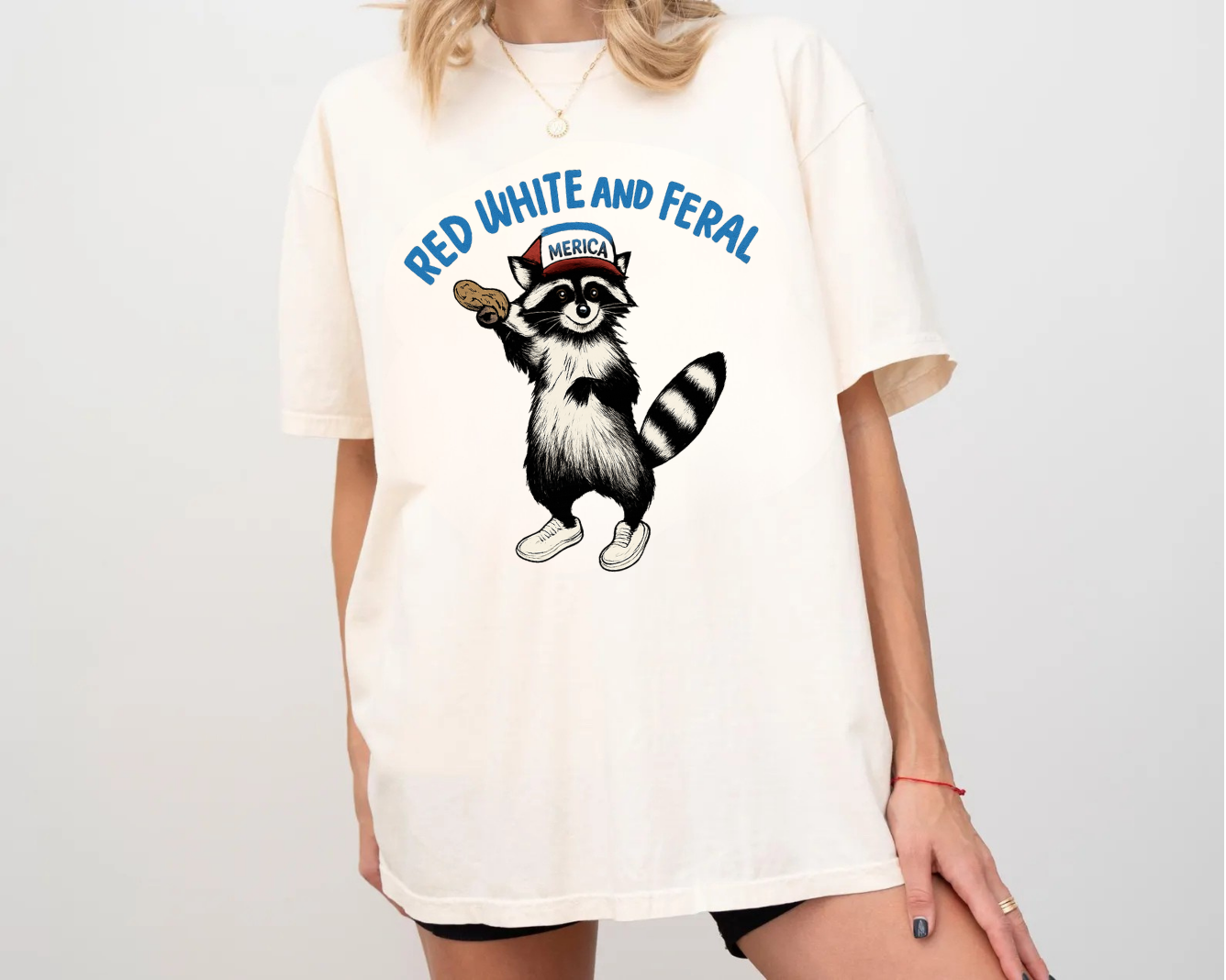 Funny Red White and Feral Unisex Oversized Tee