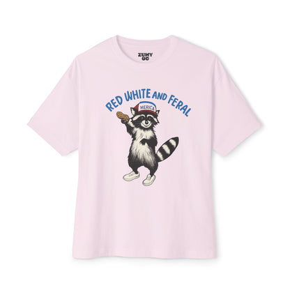 Funny Red White and Feral Unisex Oversized Tee