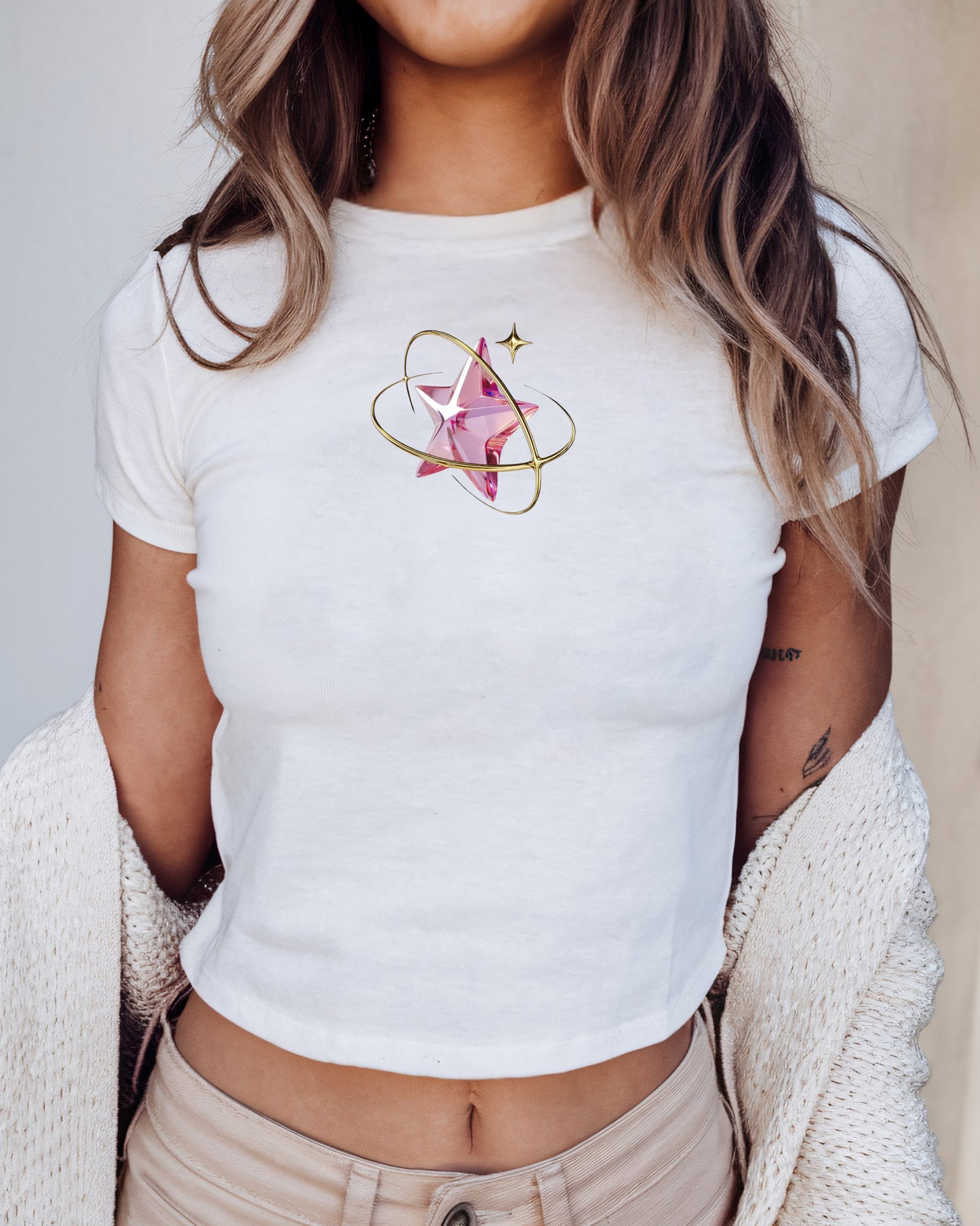 Pink Star Graphic Cropped Tee