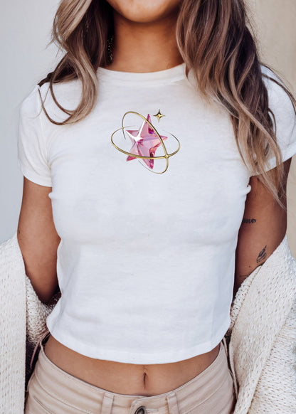 Pink Star Graphic Cropped Tee