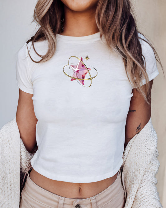 Pink Star Graphic Cropped Tee